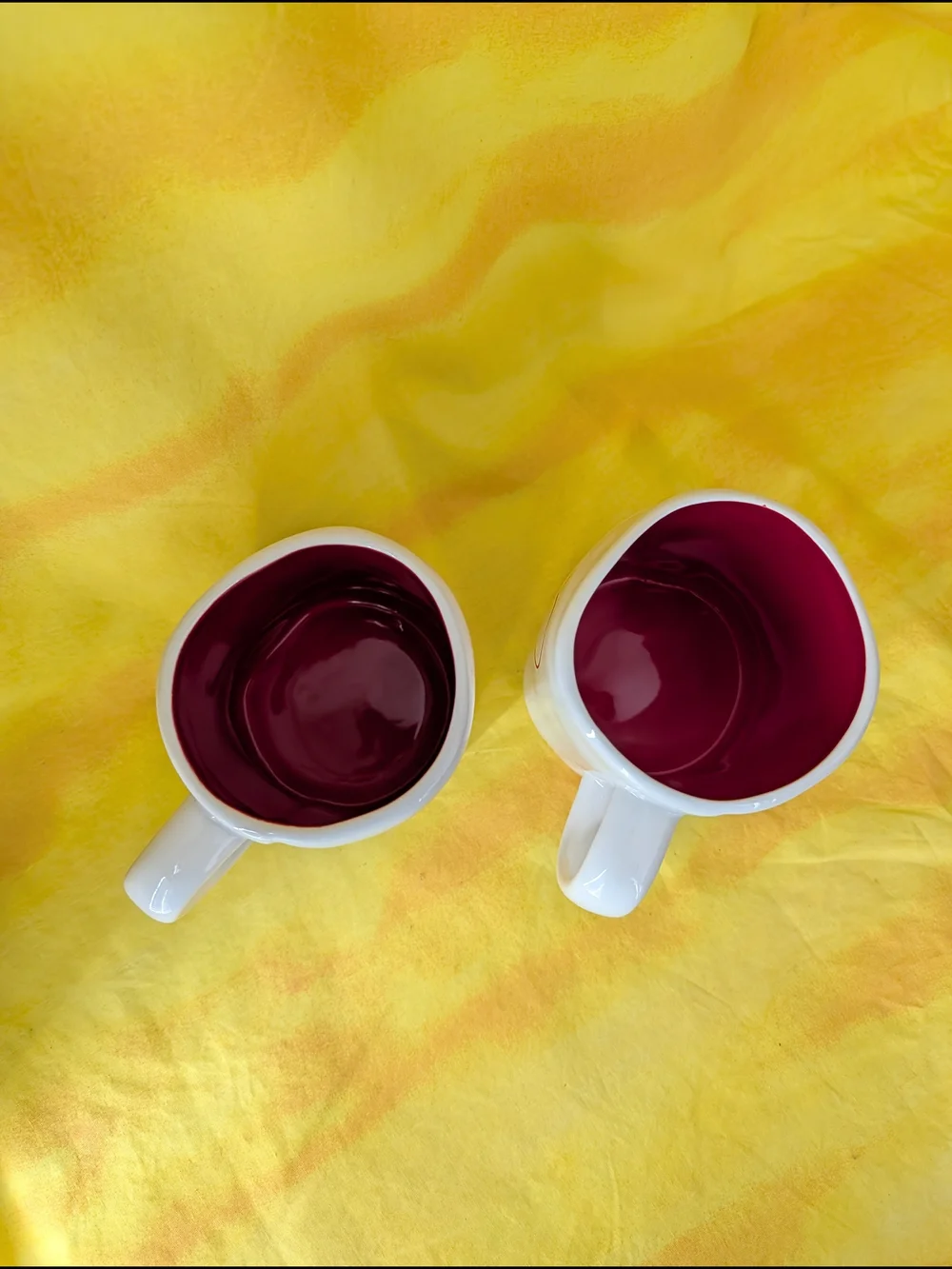 Rae Dunn White Ceramic Mugs with Red Interior and Heart